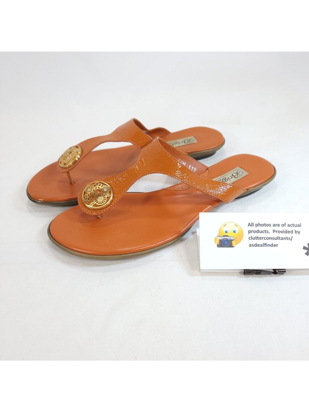 Brighton Pansy Slip On Leather Slide Sandals Womens Size 6.5 119 Orange